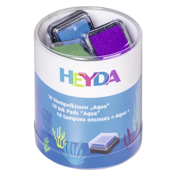 Heyda Mini-Stempelkissen-Set Aqua mit 10 kühlen Farben (30×30 mm) – kinder-druckerei.de