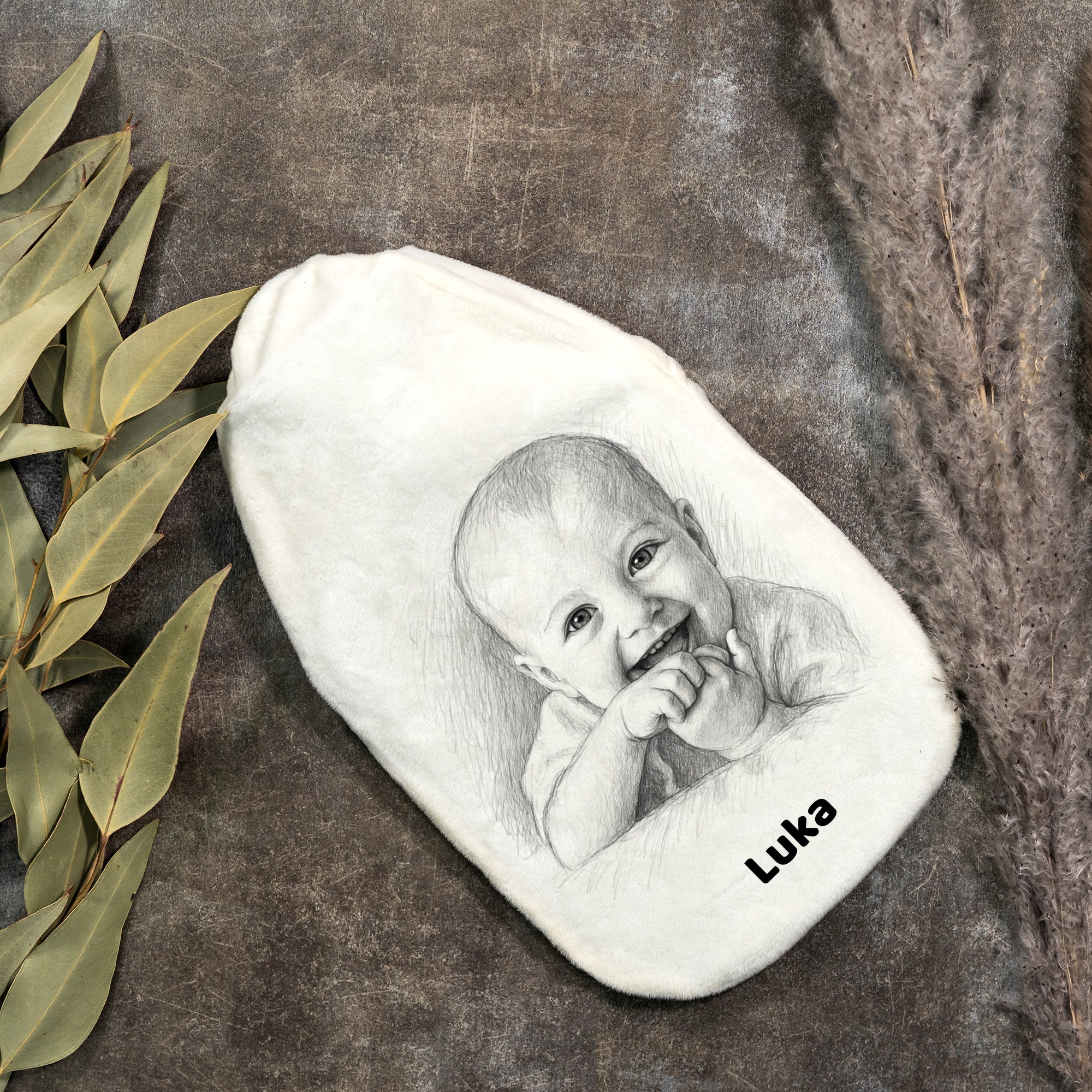 Wärmflasche mit Bleistiftzeichnung & Text - kinder-druckerei.de