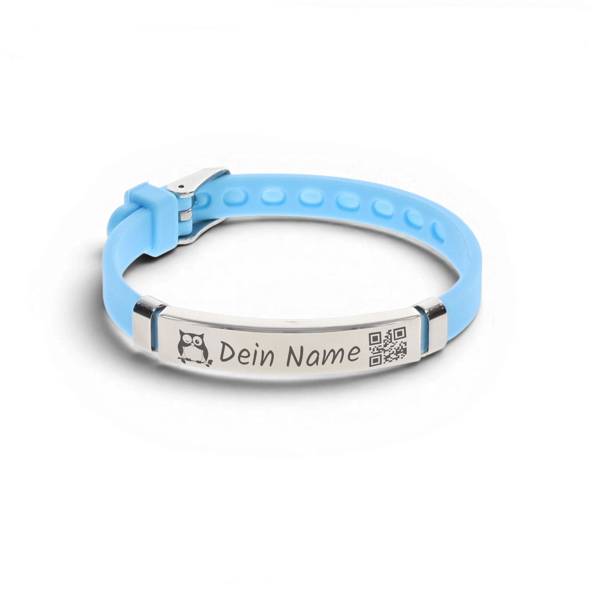 Kinder SOS-Armband aus Silikon und Edelstahl mit Gravur