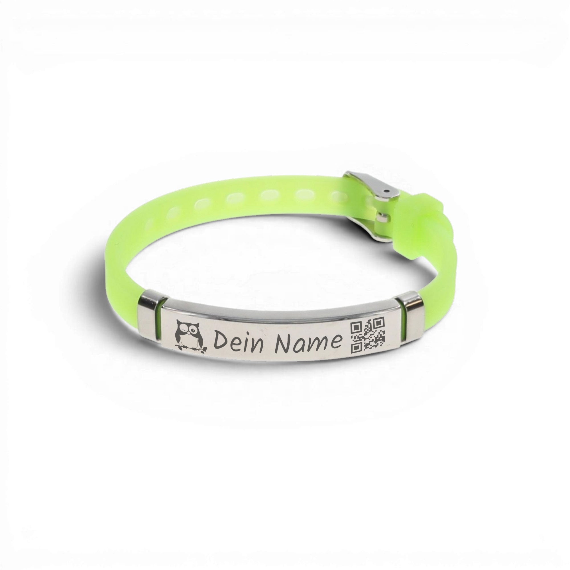 Kinder SOS-Armband aus Silikon und Edelstahl mit Gravur