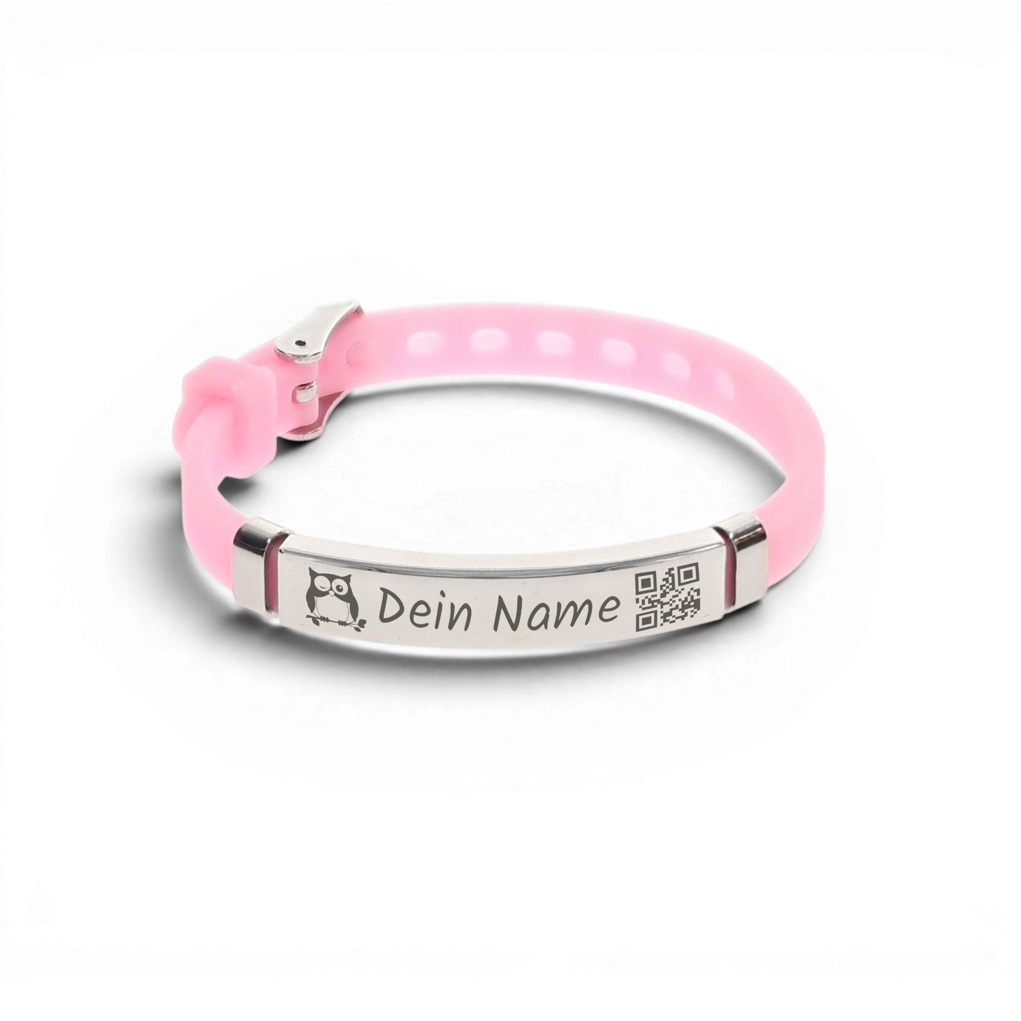 Kinder SOS-Armband aus Silikon und Edelstahl mit Gravur