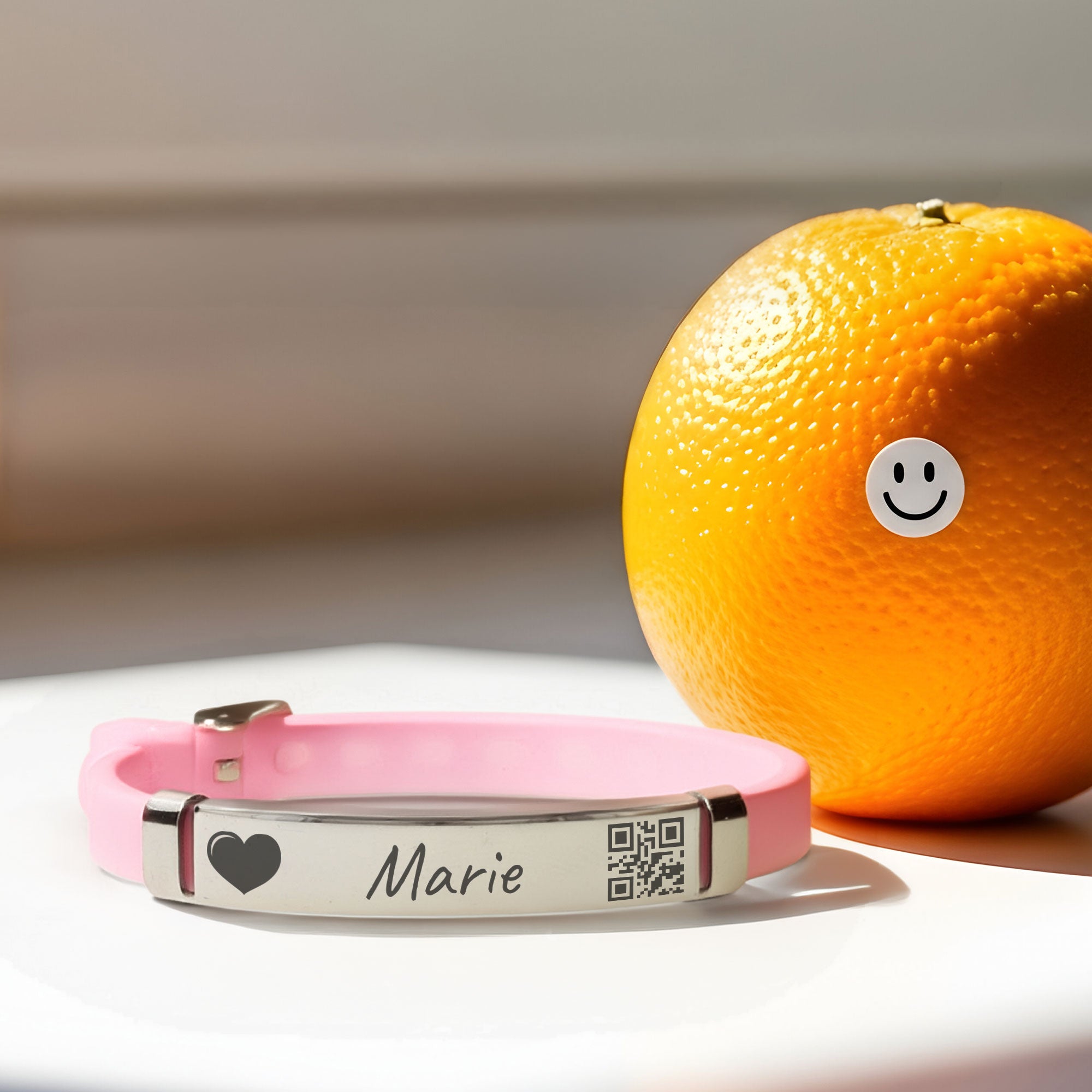 Kinder SOS-Armband aus Silikon und Edelstahl mit Gravur