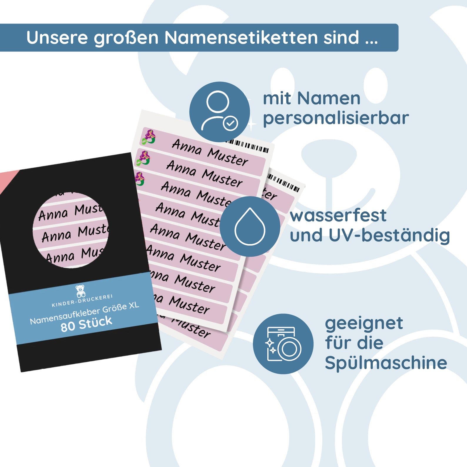 Personalisierte XL-Namensaufkleber auf Schulmappe und Sportbeutel