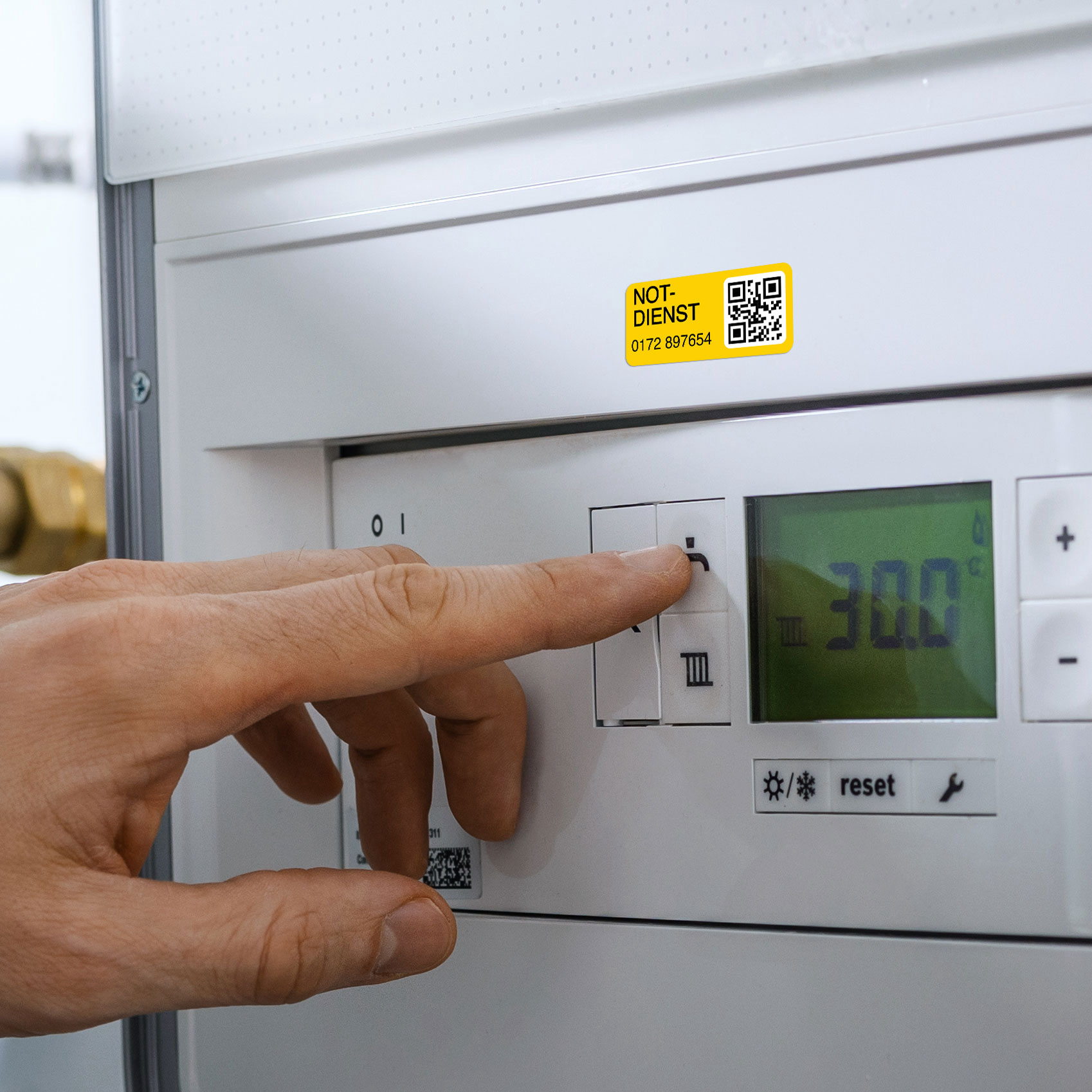 Notfallkontakt-Aufkleber mit Telefonnummer & QR-Code, stark haftend, 30x13mm - kinder-druckerei.de