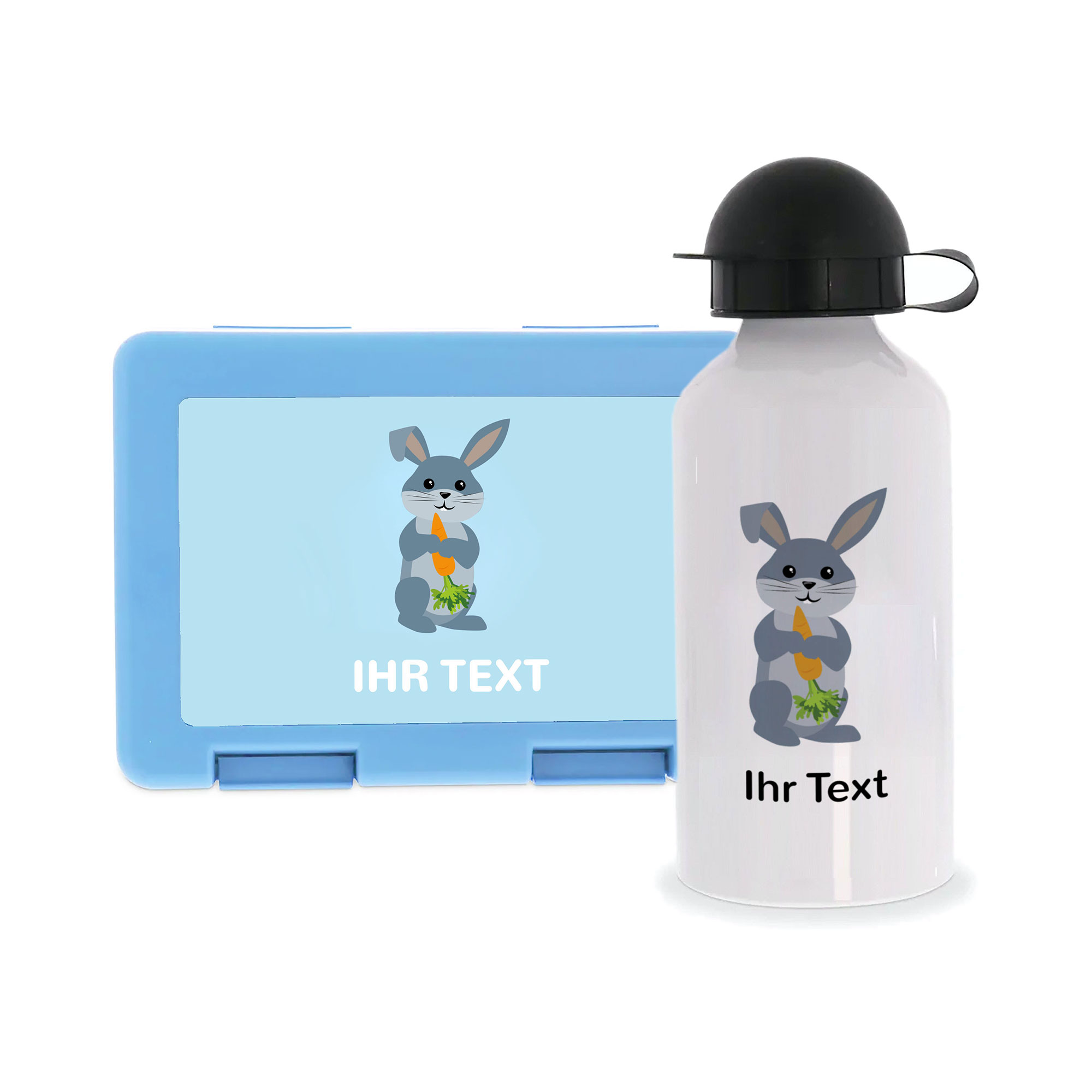 Brotdose & Aluminium Trinkflasche mit Kindermotiv und individuellem Druck