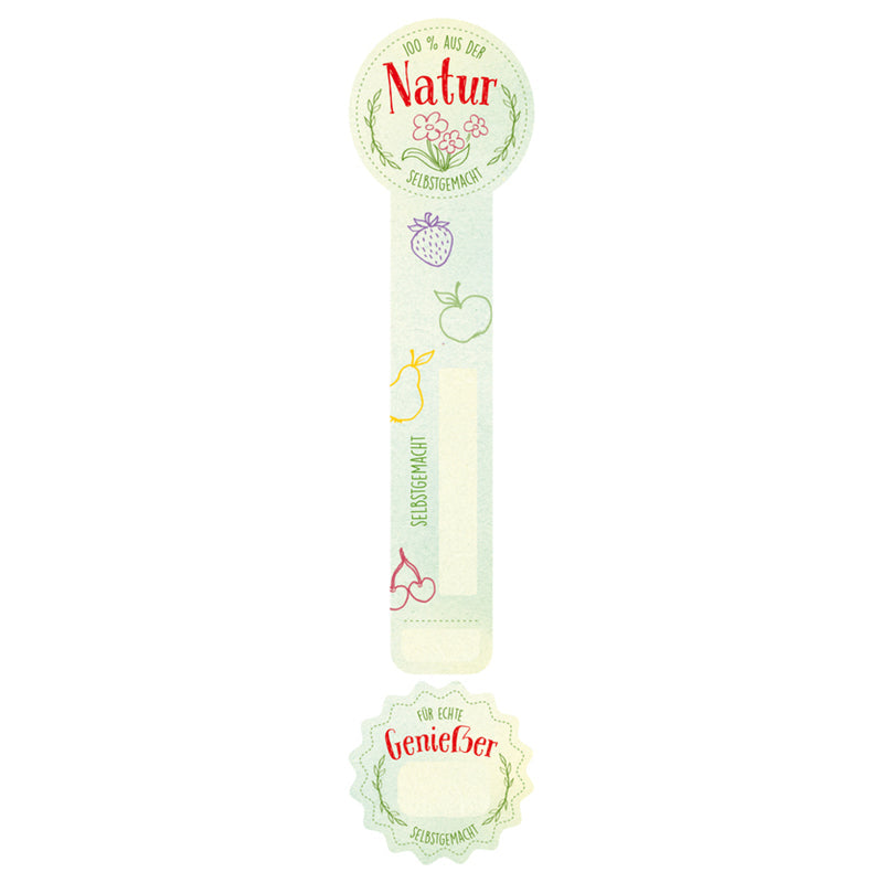 Frischesiegel „100 % Natur“ 30 Stück mit Blättermotiv – kinder-druckerei.de