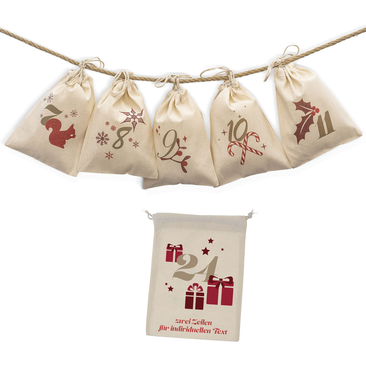 Advent Calendar with 24 Bags to Fill & Personalize (with Cord)