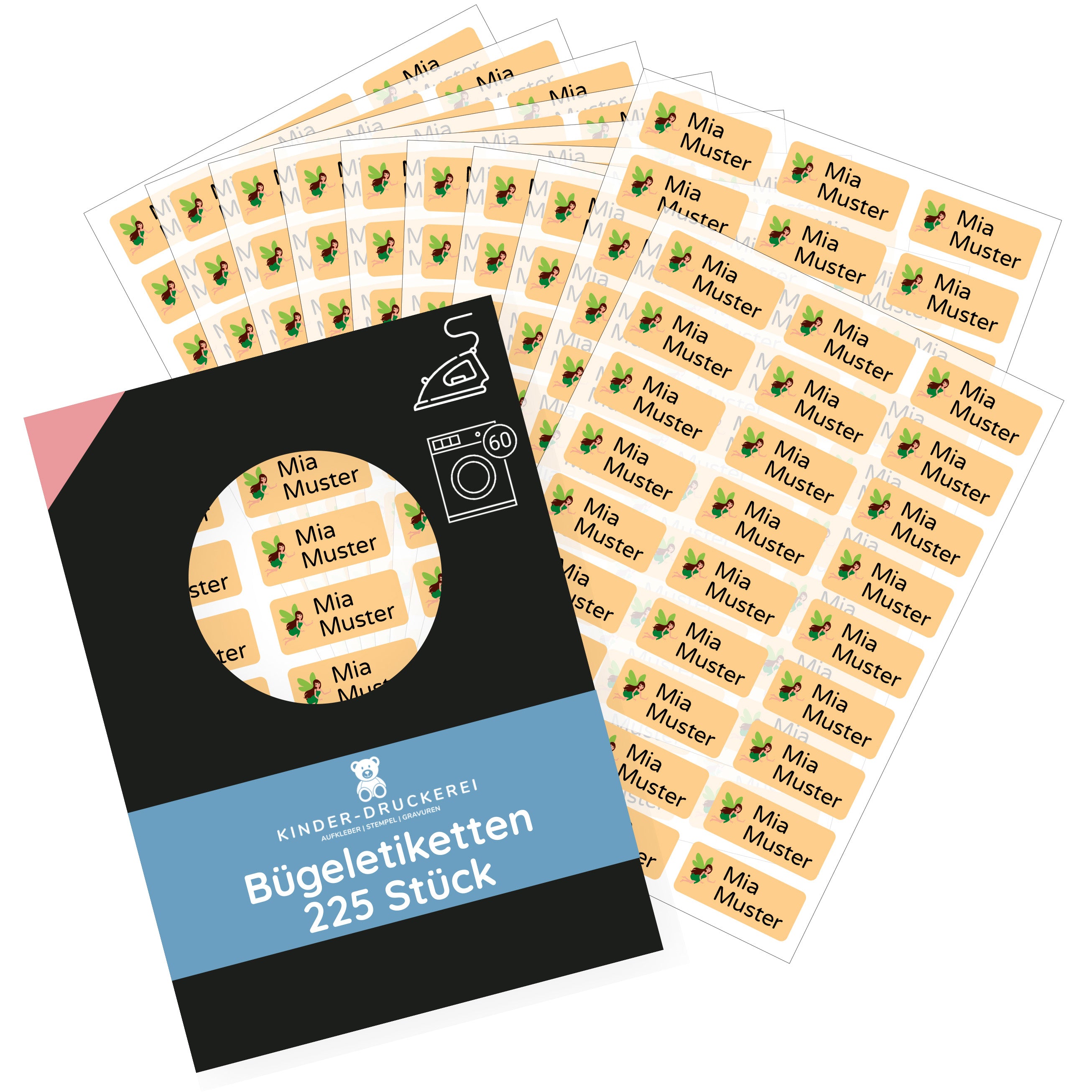 Bügeletiketten mit Namen (30x13 mm 225 Stück zum Aufbügeln) - kinder-druckerei.de