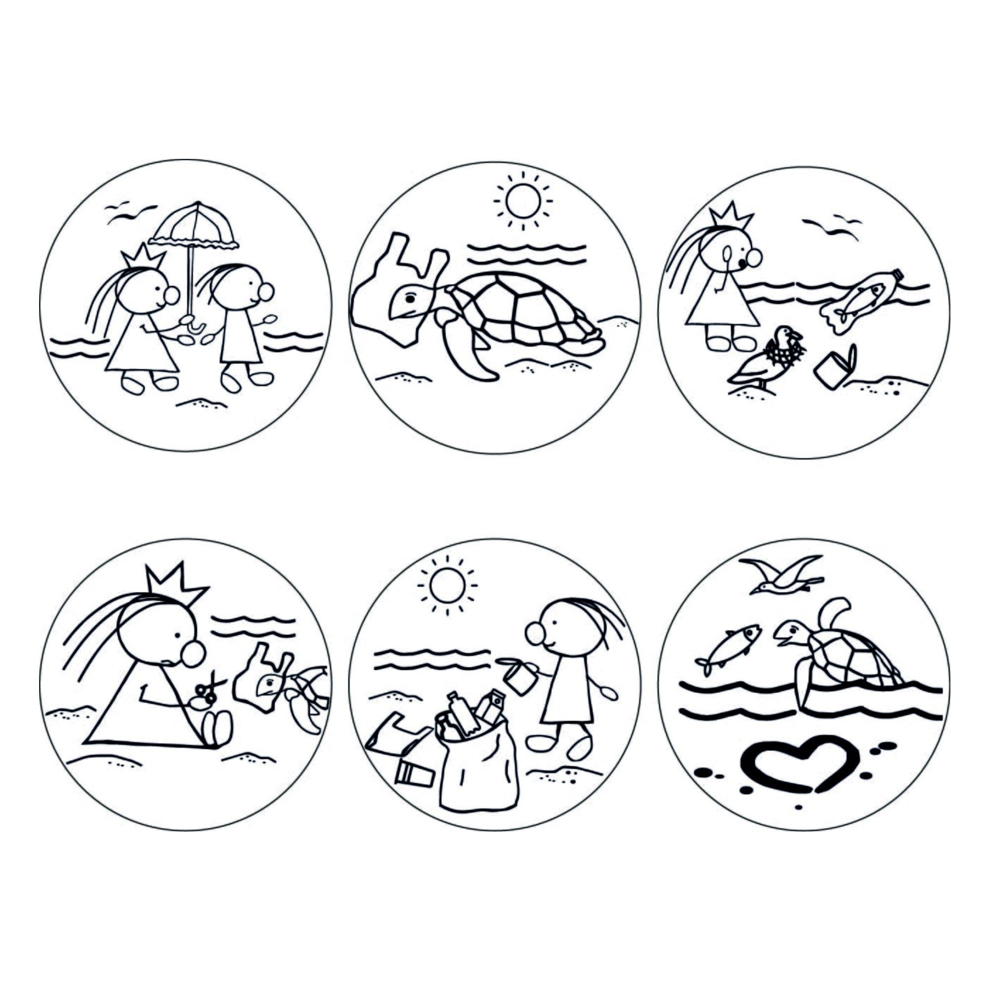 Colop Stempel Set - Stamp Stories (6 Korkstempel + Stempelkissen + Stempelheft) - kinder-druckerei.de