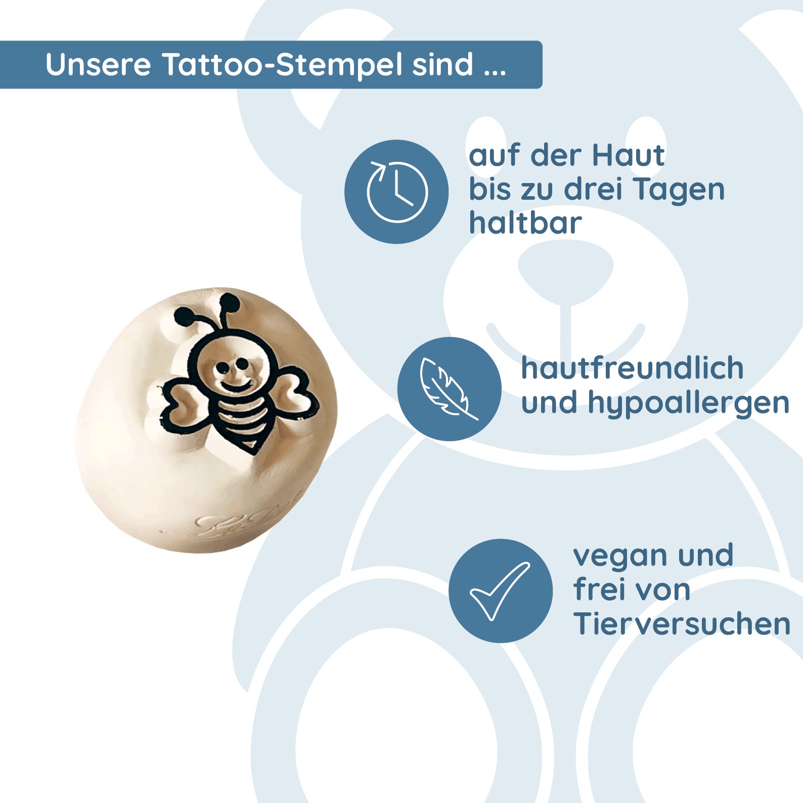 LaDot Stein - "Biene Kinder" (1,5 x 1,5 cm) - Temporärer Tattoo Stempel - kinder-druckerei.de