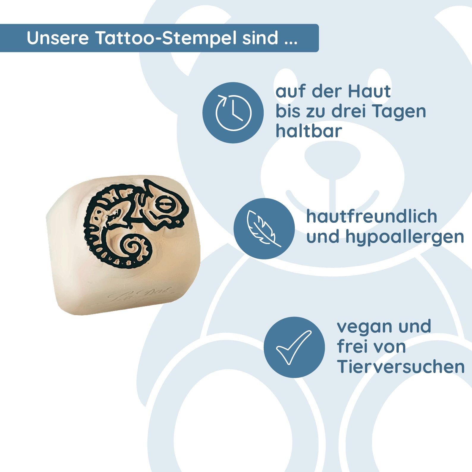 LaDot Stein - "Chameleon" (1,5 x 1,5 cm) - Temporärer Tattoo Stempel - kinder-druckerei.de