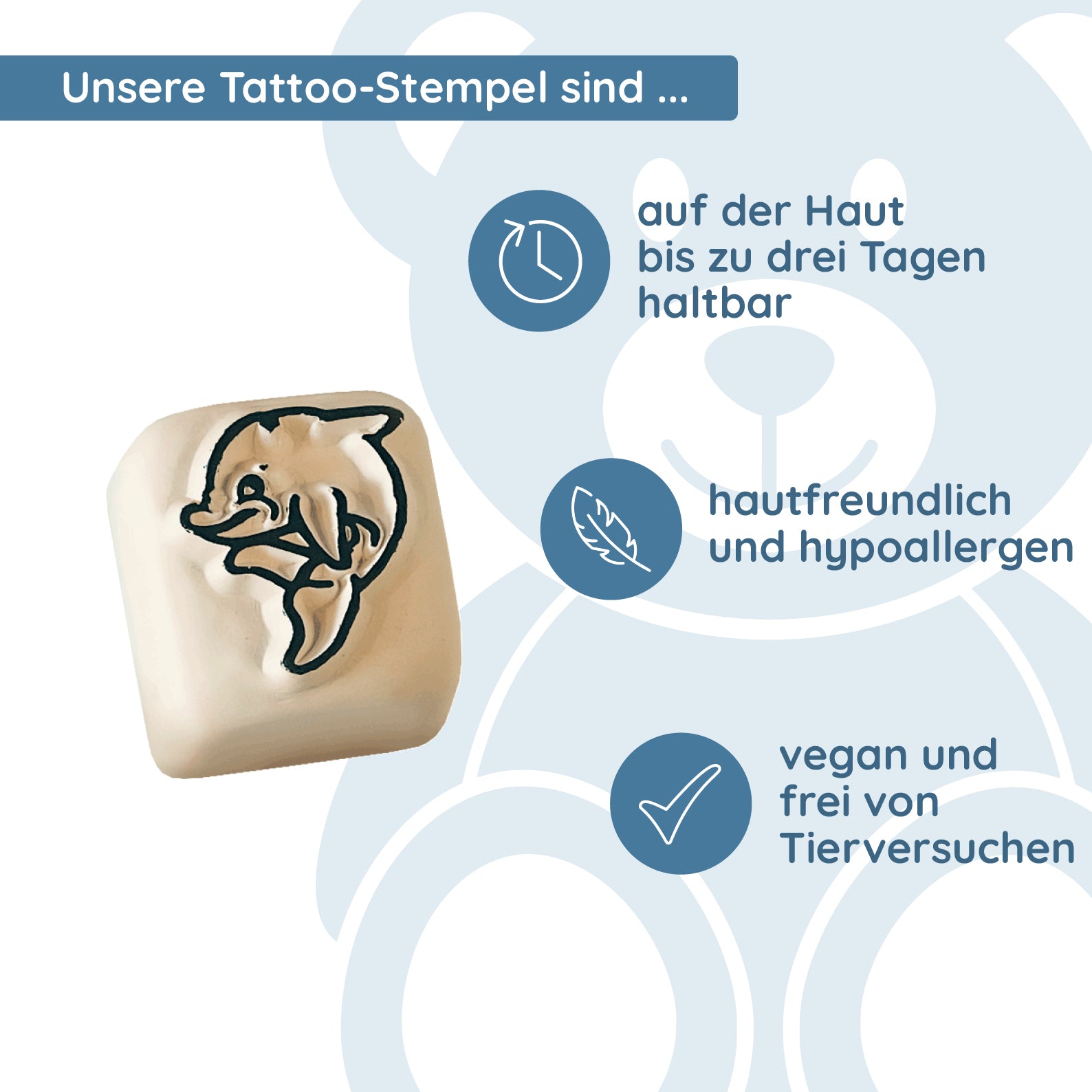 LaDot Stein - "Delfin" (1,5 x 1,5 cm) - Temporärer Tattoo Stempel - kinder-druckerei.de