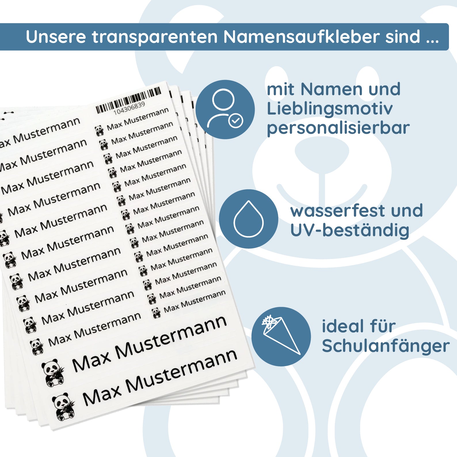 Transparente Namensaufkleber im Einsatz