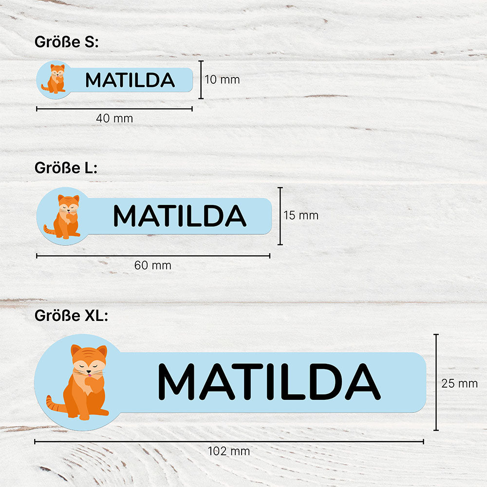 Namensaufkleber für Kinder mit großem Motiv, 160 Stück, Set - kinder-druckerei.de