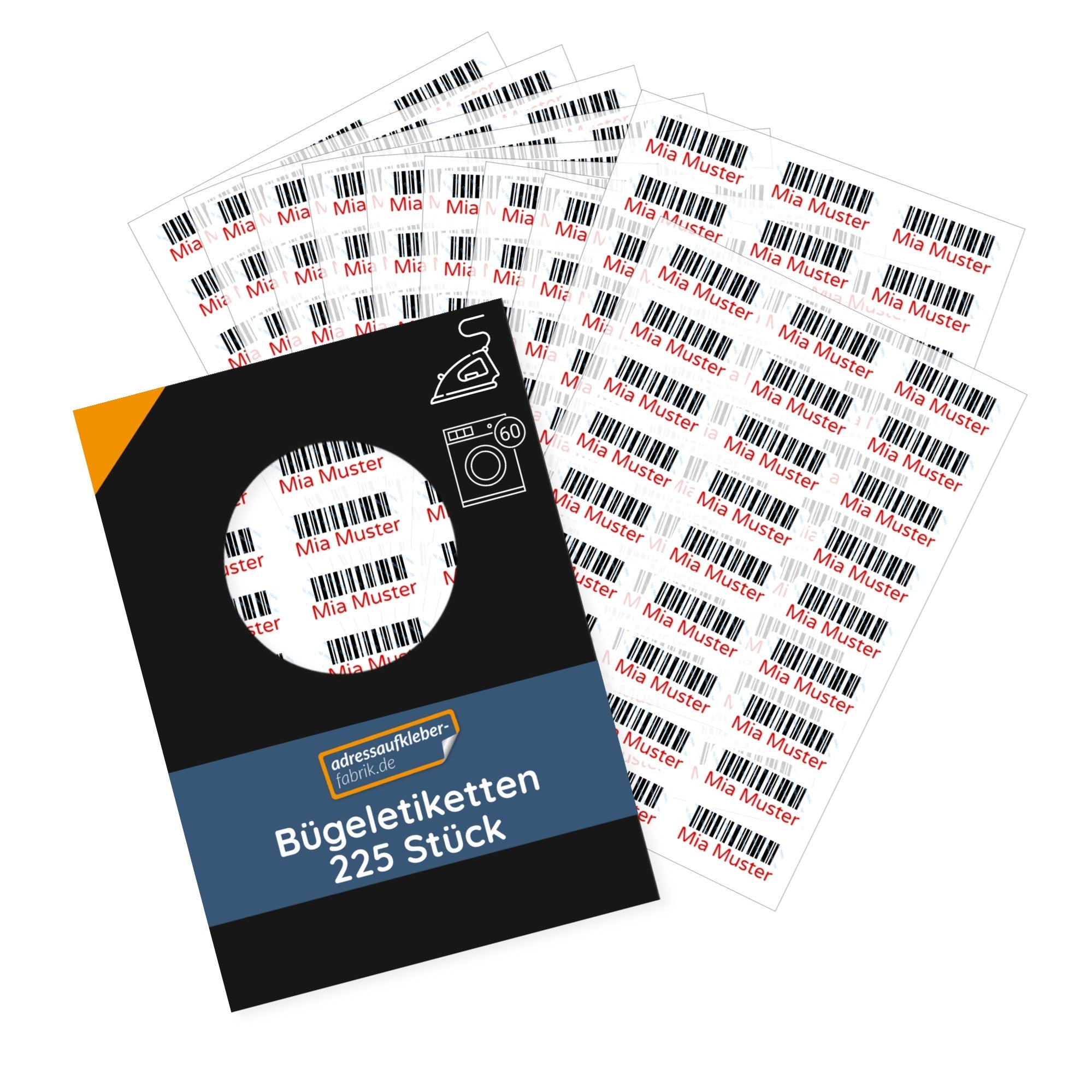 225 Stück Bügeletiketten mit Barcode 30x13 mm - kinder-druckerei.de