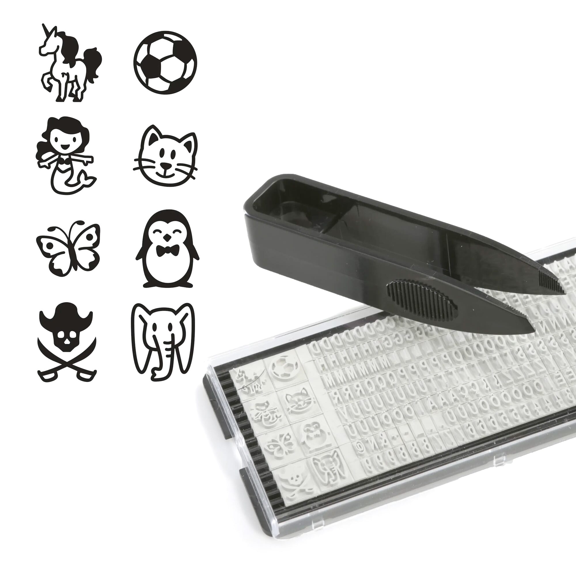 Stempelplatte mit gesetzten Buchstaben und Motiv