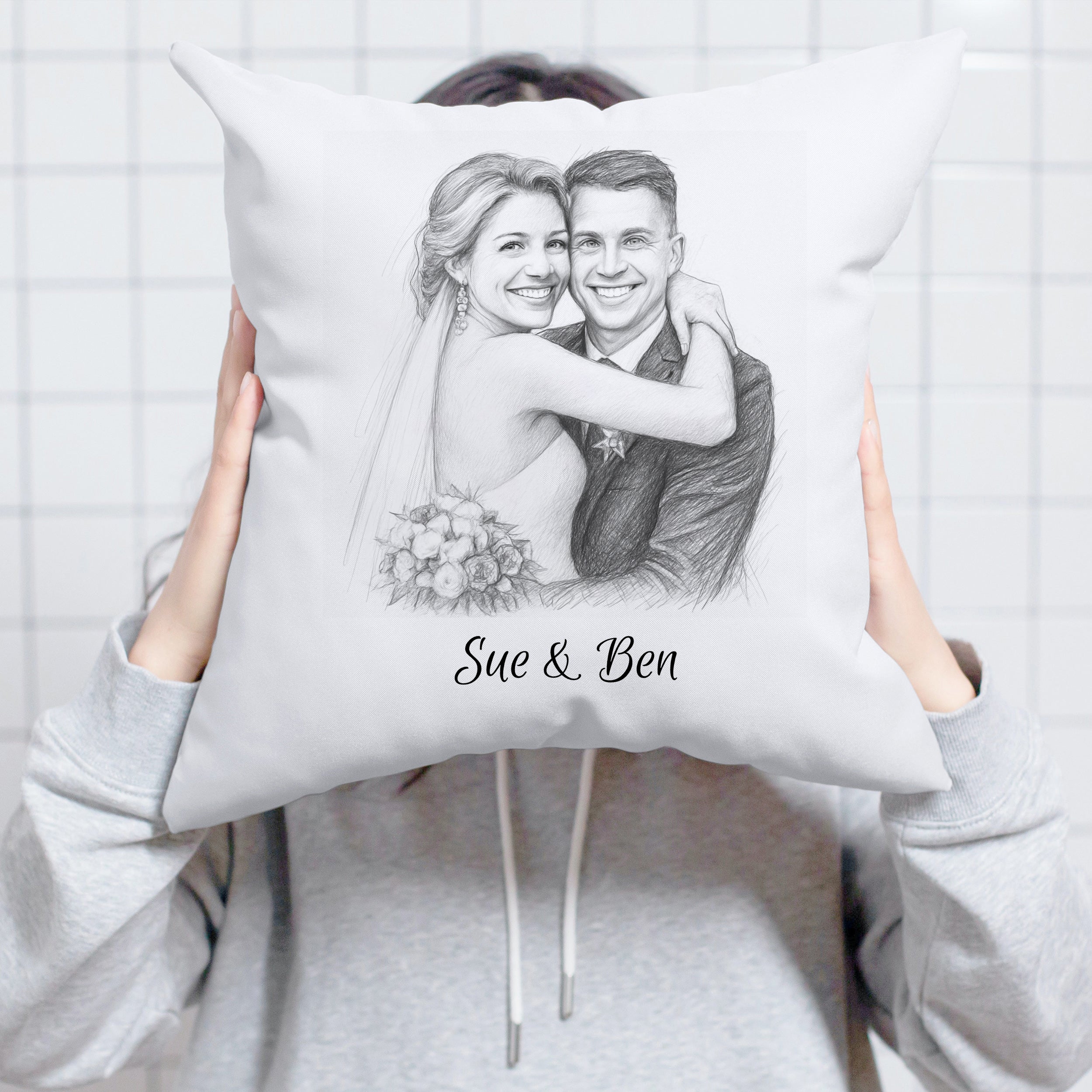 Kissenhülle mit Bleistiftzeichnung