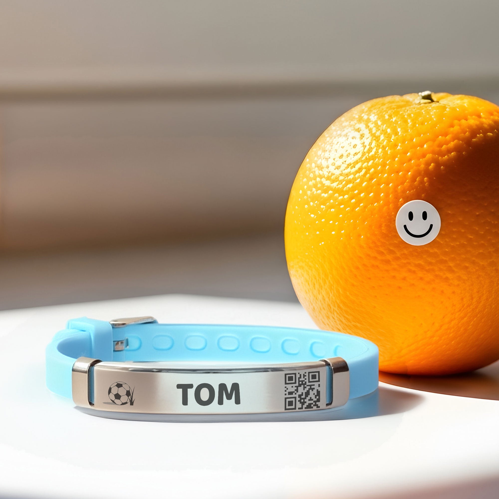 Kinder SOS-Armband aus Silikon und Edelstahl mit Gravur
