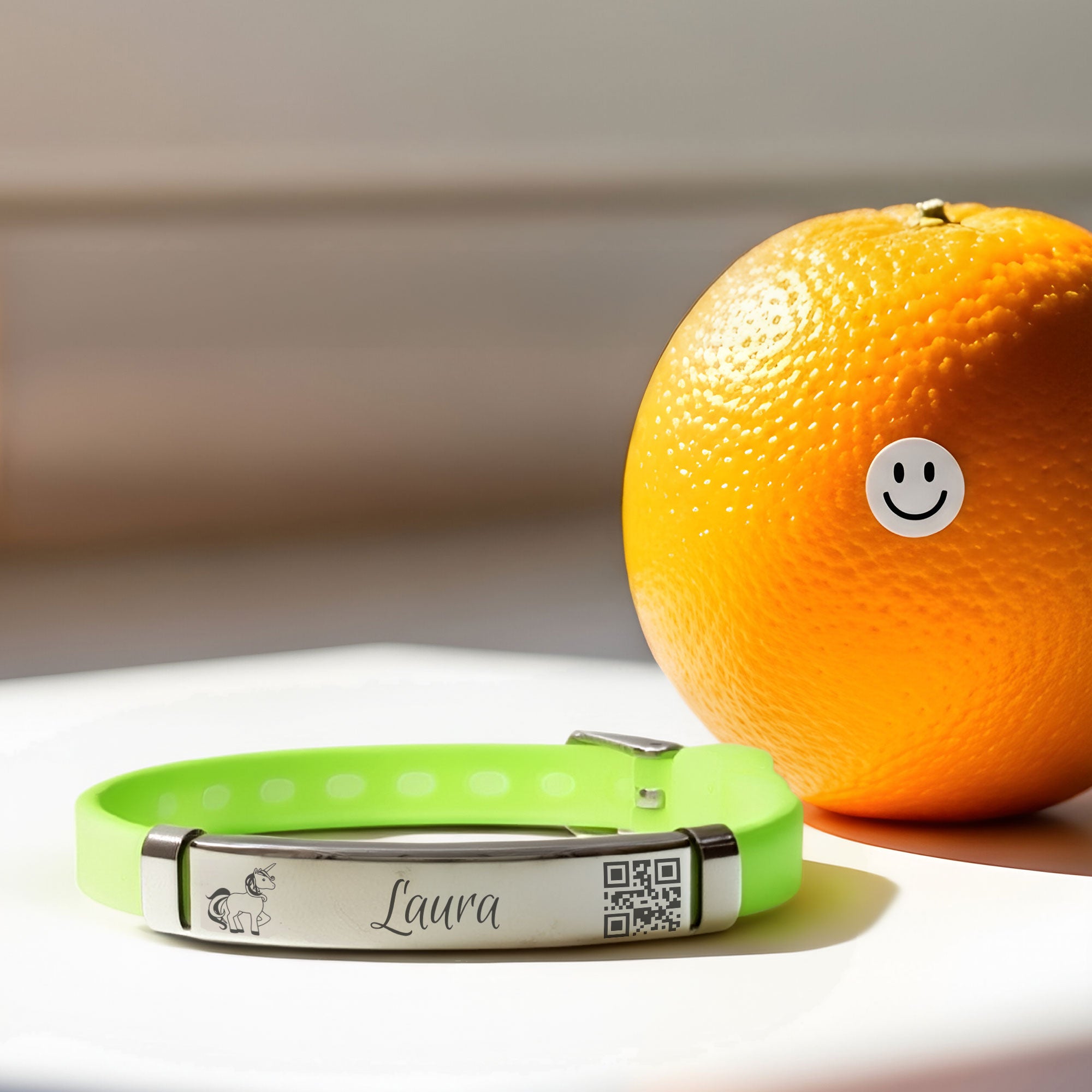 Kinder SOS-Armband aus Silikon und Edelstahl mit Gravur