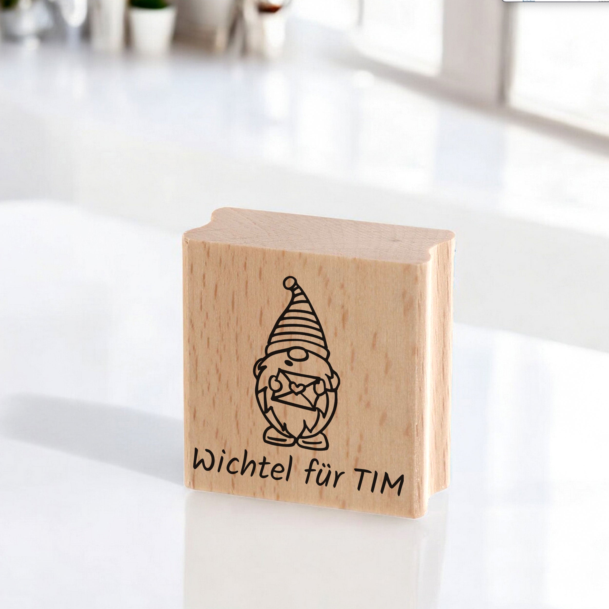 Personalisierbarer Motivstempel Wichtel (60x60 mm) - kinder-druckerei.de