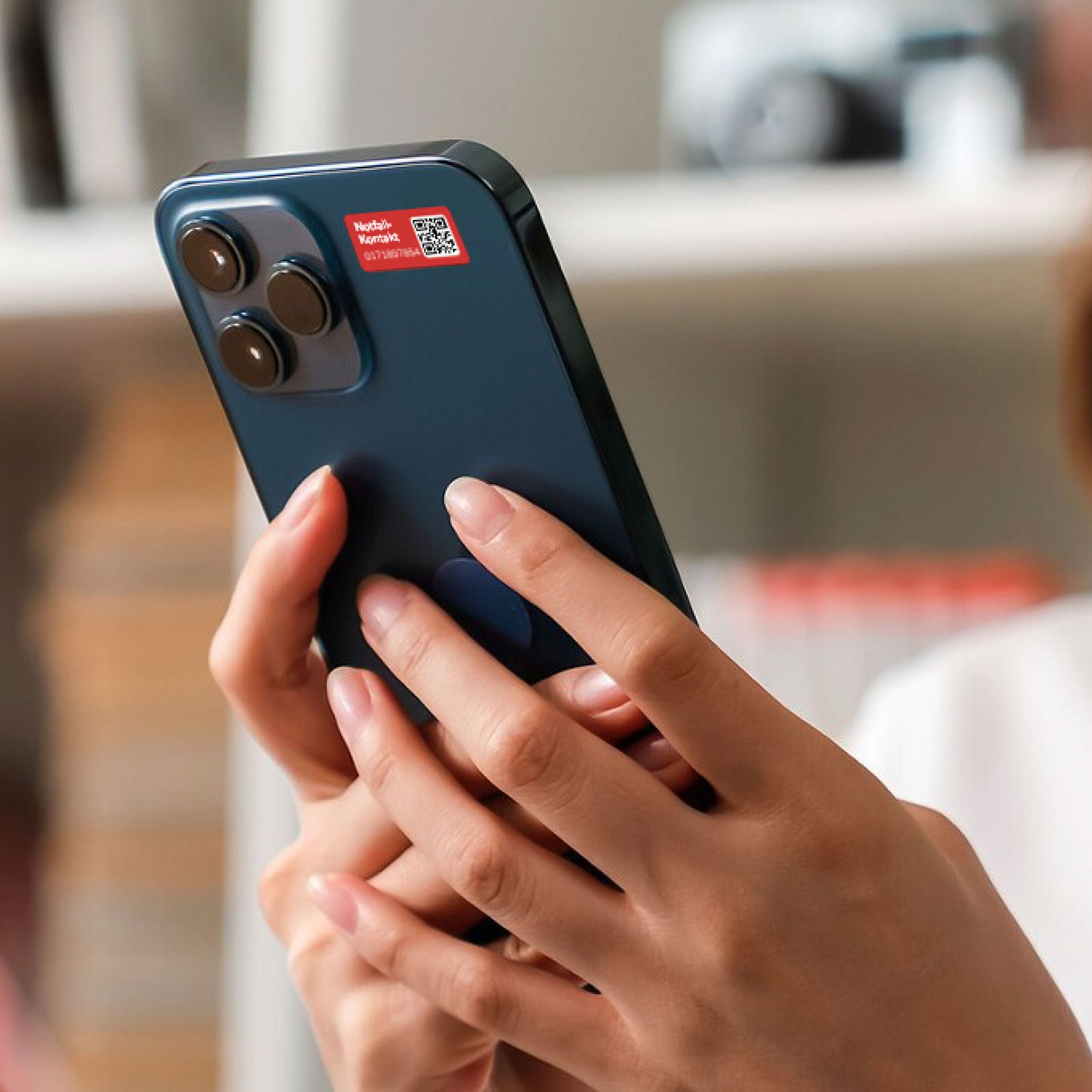 Notfallkontakt-Aufkleber mit Telefonnummer & QR-Code, stark haftend, 30x13mm - kinder-druckerei.de