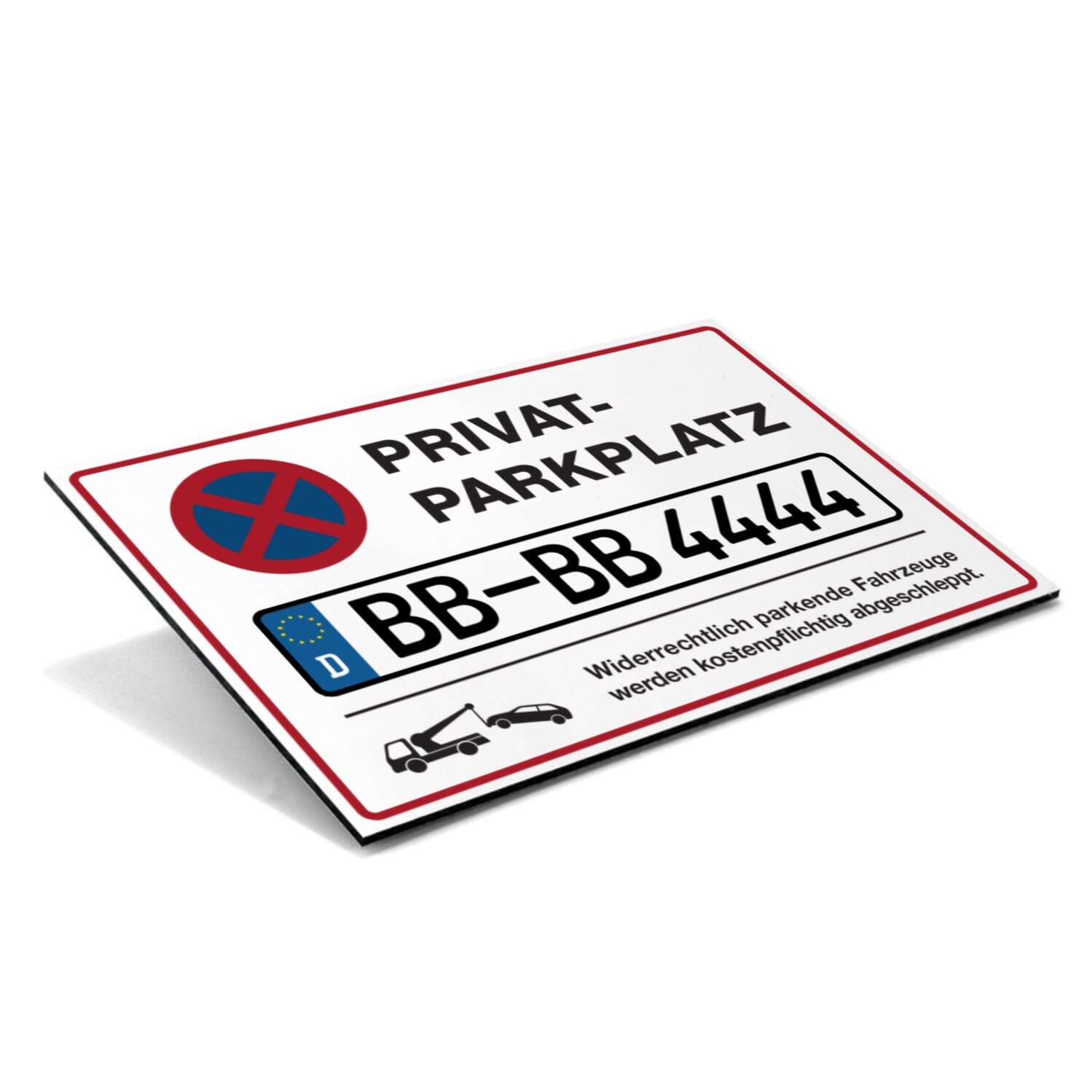 Privatparkplatz-Schild mit individuellem Kennzeichen – kinder-druckerei.de