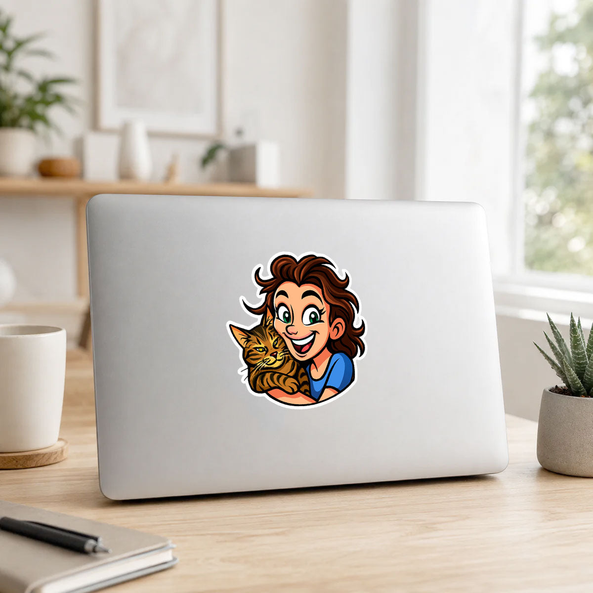 Karikatur-Sticker mit Porträt-Motiv und Augenzwinkern