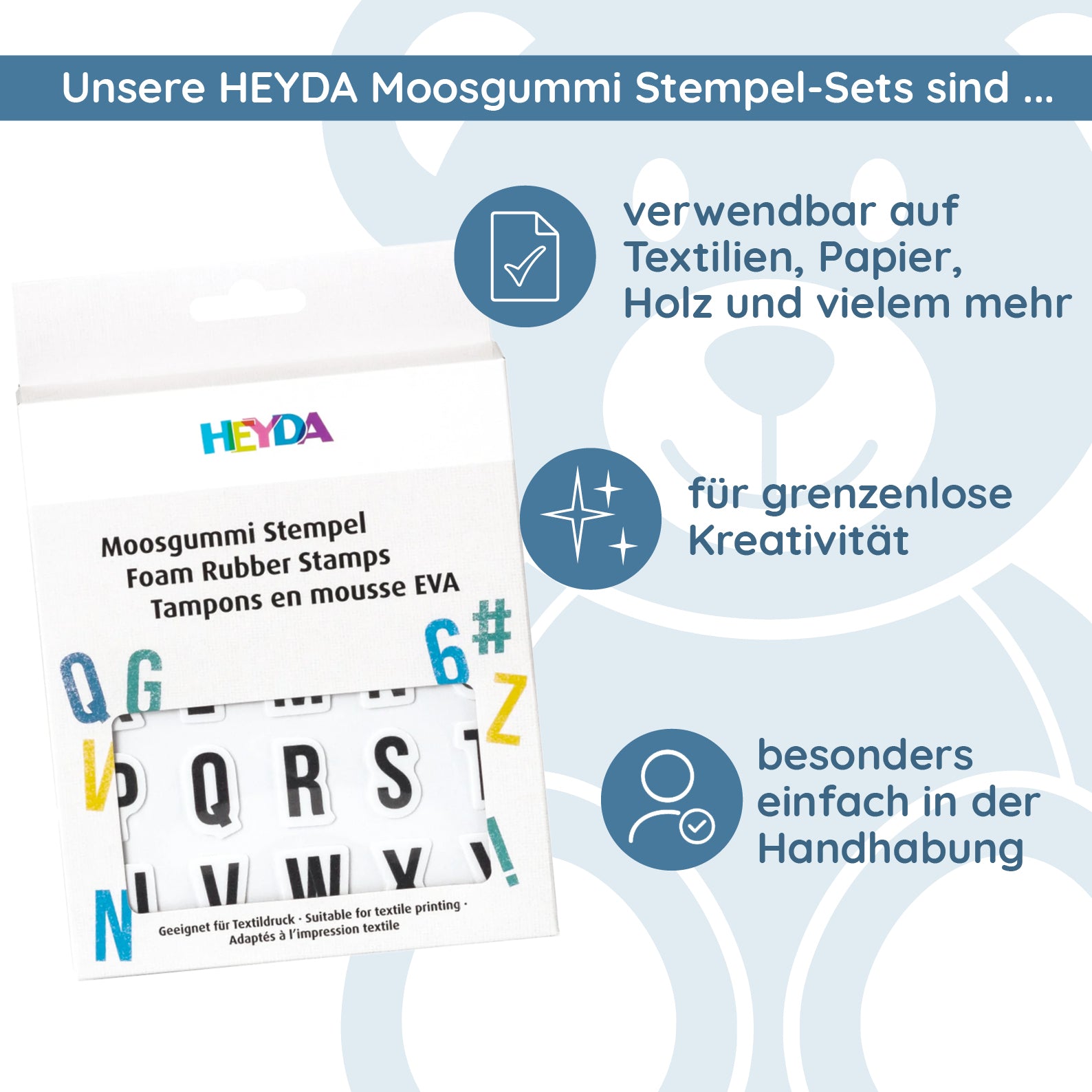 HEYDA Moosgummi Stempel-Set "Alphabet & Zahlen 2" (52 Stück) - kinder-druckerei.de