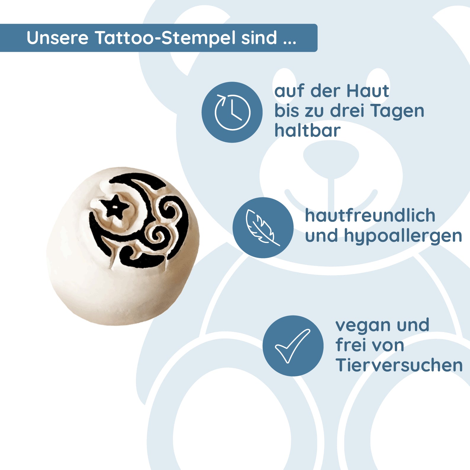 LaDot Stein "Mond" (1,5 x 1,5 cm) - Temporärer Tattoo Stempel - kinder-druckerei.de