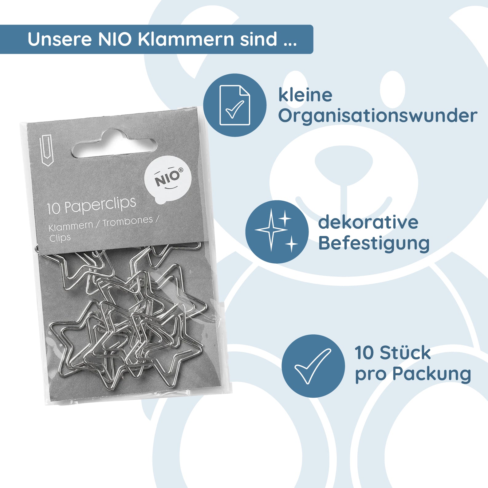 NIO Klammern Stern silber (10 Stück) - kinder-druckerei.de