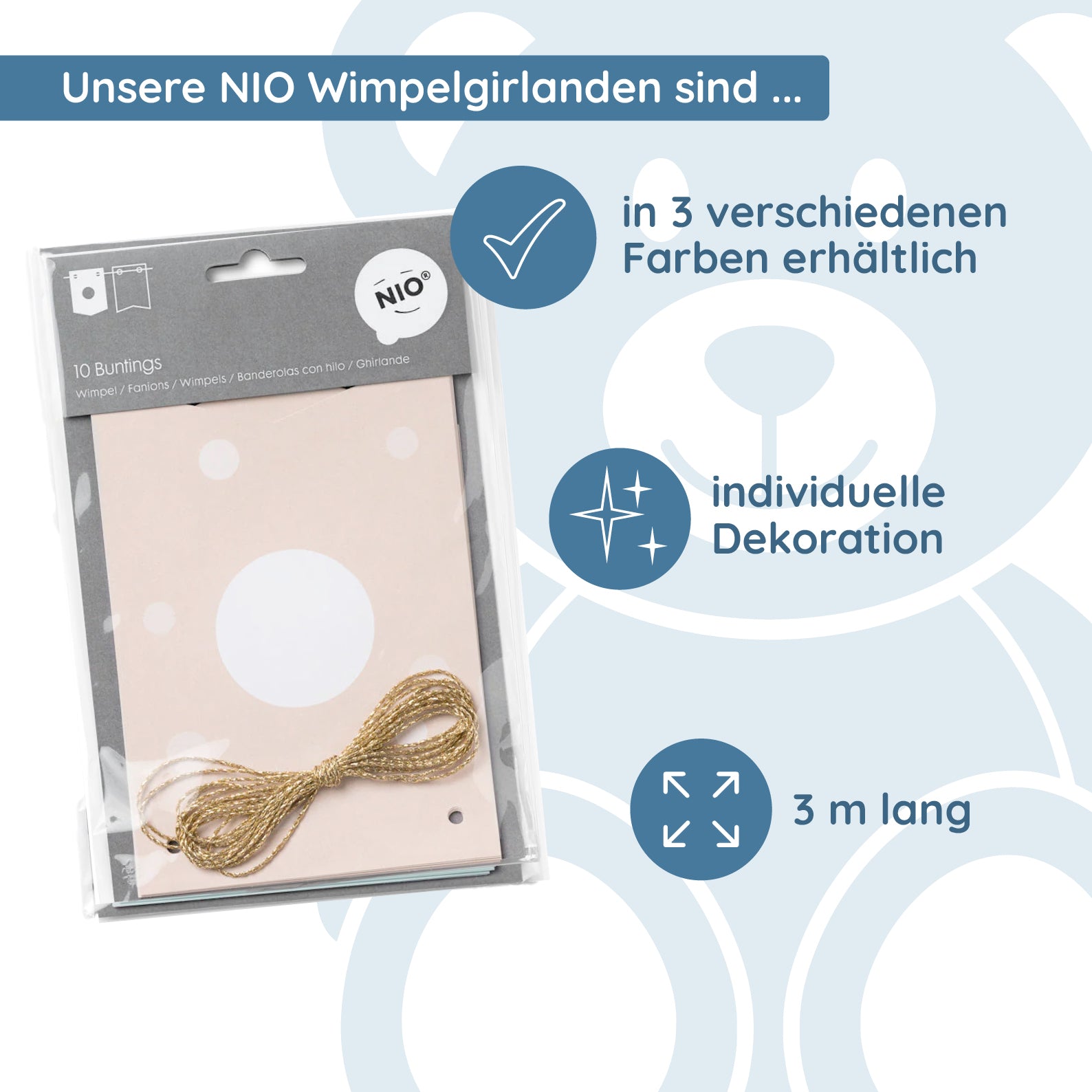 NIO Wimpel + Band Craft (115x160 mm / 3m - 2x5 Stück) - kinder-druckerei.de