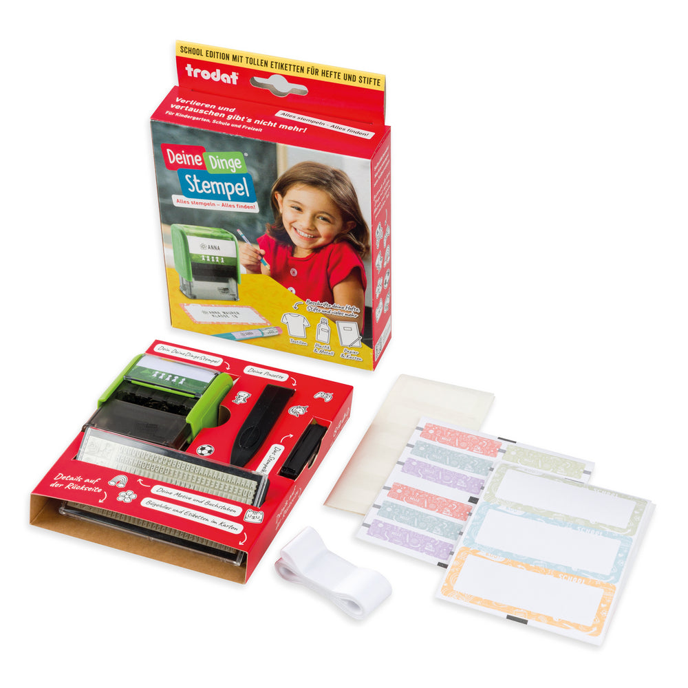Trodat Deine Dinge School Edition DIY (zum Selbersetzen/ Typo, 37x14 mm) - kinder-druckerei.de