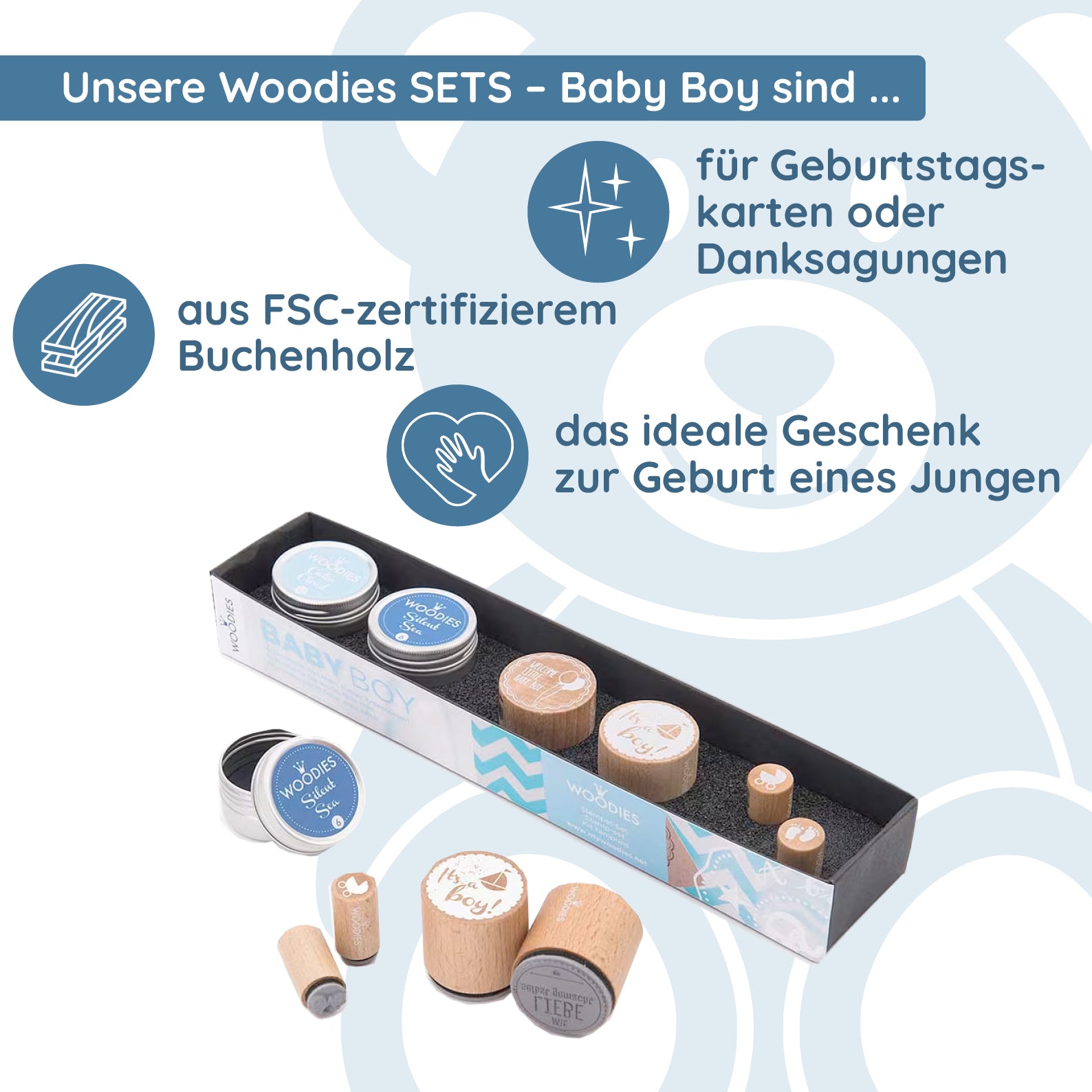 Woodies Stempel SET - Baby Boy WS0003 - kinder-druckerei.de